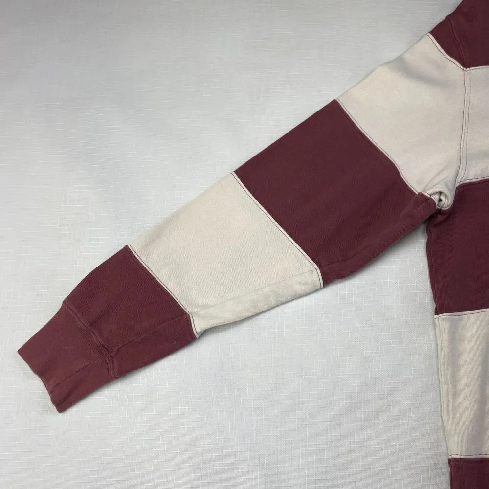 VINTAGE NHL HOCKEY Rugby POLO SHIRT! Long Sleeve Embroidered Maroon Striped Sz M - Picture 15 of 16